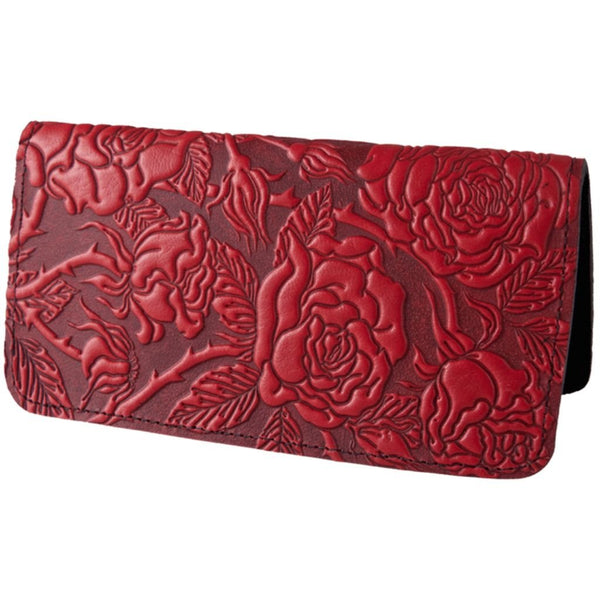 Oberon Design Leather Checkbook Cover, Wild Rose, Made in the USA